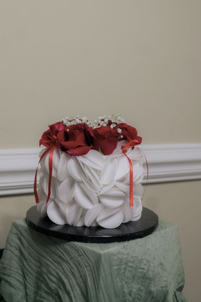 Wafer paper engagement cake with red roses